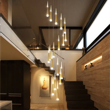 Golden/Black LED Hanging Meteor Rain Staircase Chandelier-Momo Lighting