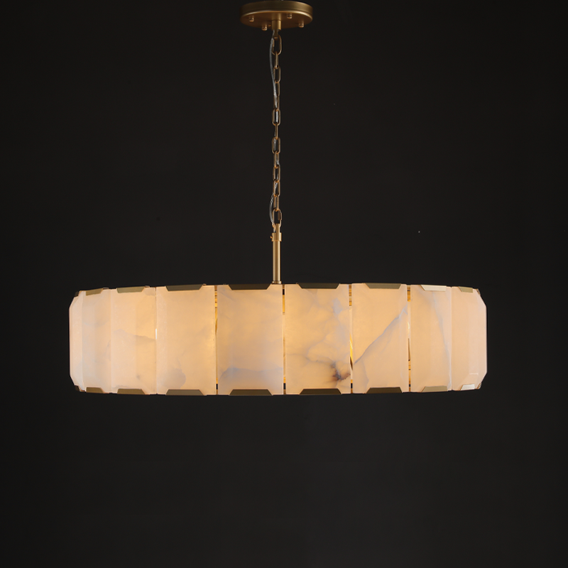 Harlow Calcite Round Chandelier-Momo Lighting