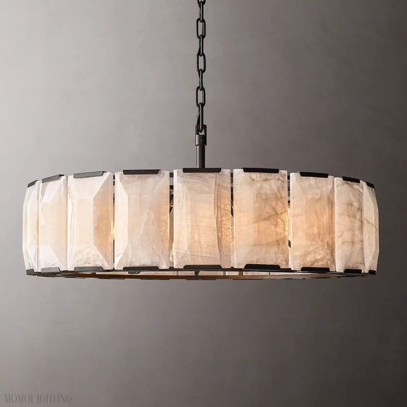 Harlow Calcite Round Chandelier-Momo Lighting