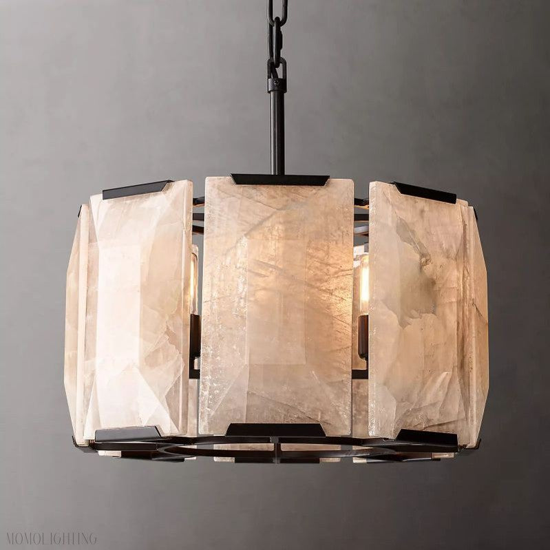 Harlow Calcite Round Chandelier-Momo Lighting