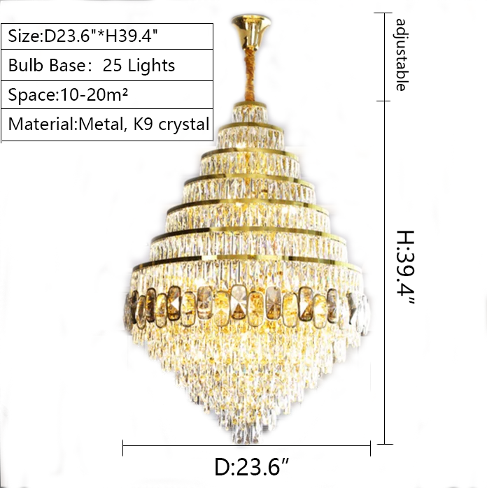 Honeycomb Shaped Ceiling Chandelier Extra Large Crystal Light Fixture For Foyer Staircase/ Entryway In Gold Finish-Momo Lighting