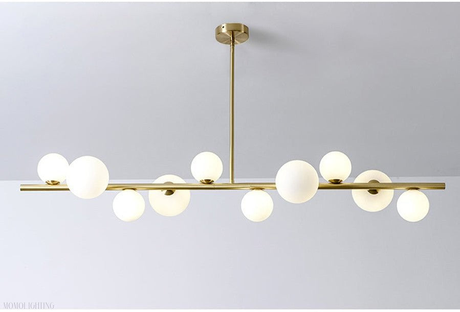 Horizontal Linear Ceiling Hanging Chandelier with Ball Lamps-Momo Lighting