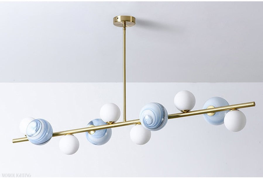 Horizontal Linear Ceiling Hanging Chandelier with Ball Lamps-Momo Lighting