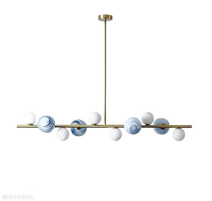 Horizontal Linear Ceiling Hanging Chandelier with Ball Lamps-Momo Lighting