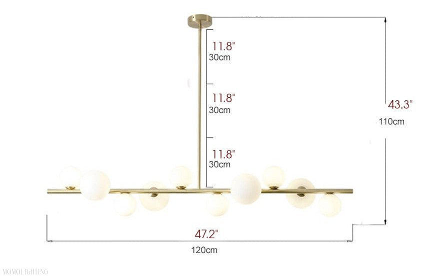 Horizontal Linear Ceiling Hanging Chandelier with Ball Lamps-Momo Lighting