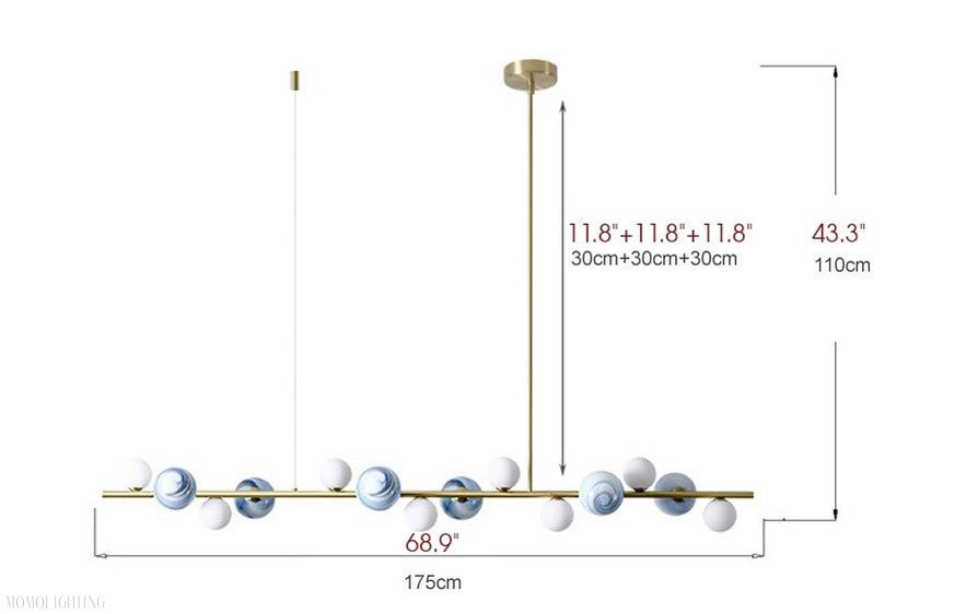 Horizontal Linear Ceiling Hanging Chandelier with Ball Lamps-Momo Lighting