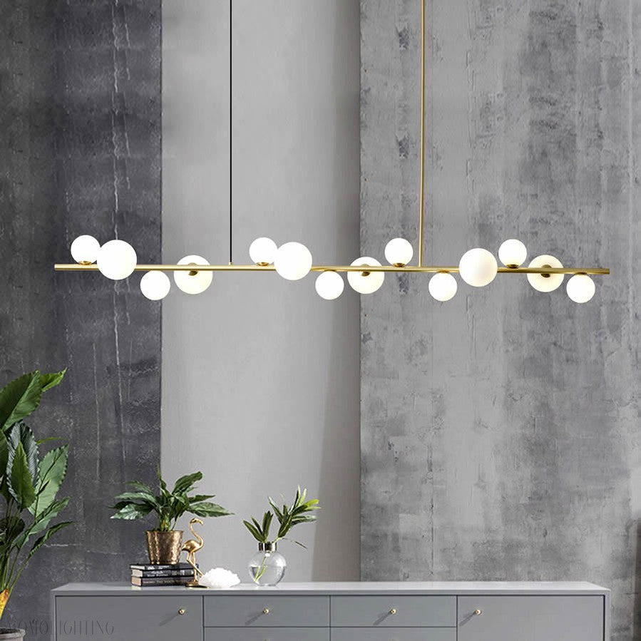 Horizontal Linear Ceiling Hanging Chandelier with Ball Lamps-Momo Lighting