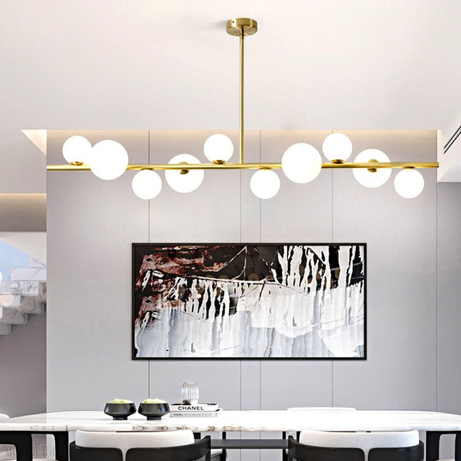 Horizontal Linear Ceiling Hanging Chandelier with Ball Lamps-Momo Lighting