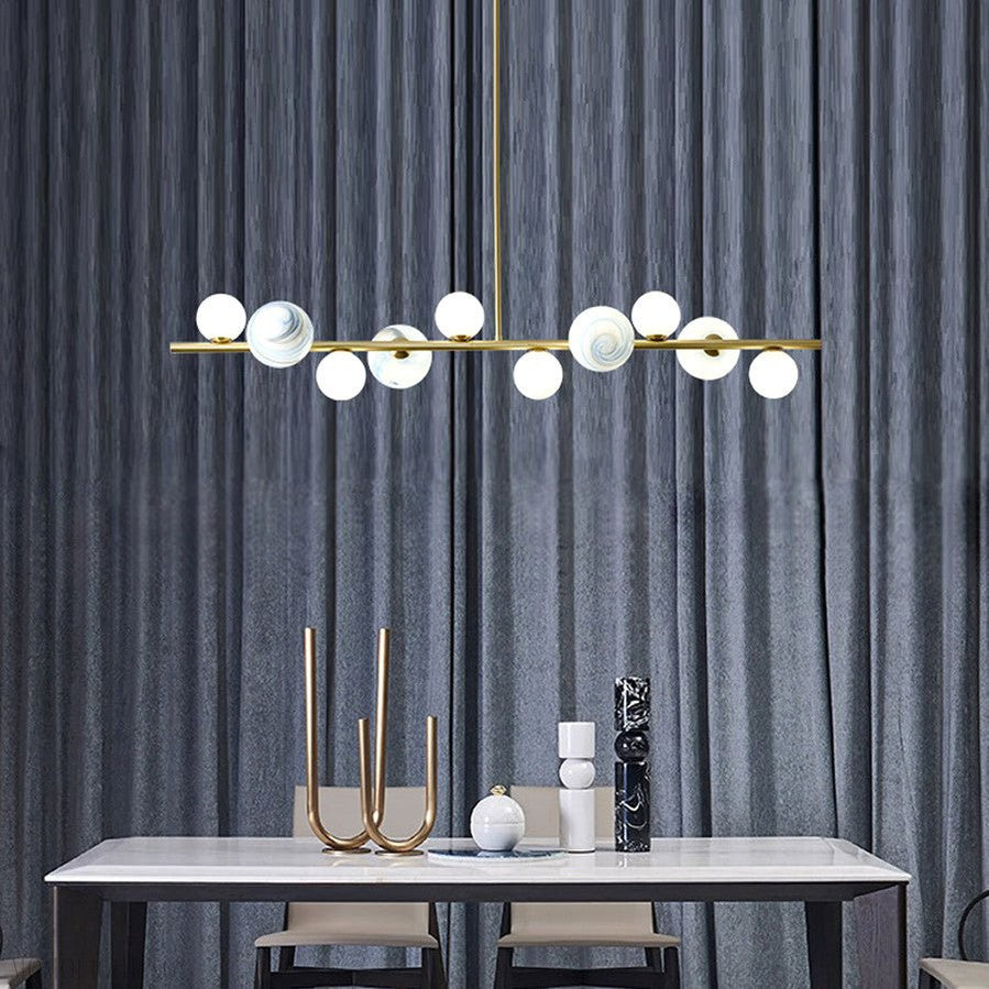 Horizontal Linear Ceiling Hanging Chandelier with Ball Lamps-Momo Lighting