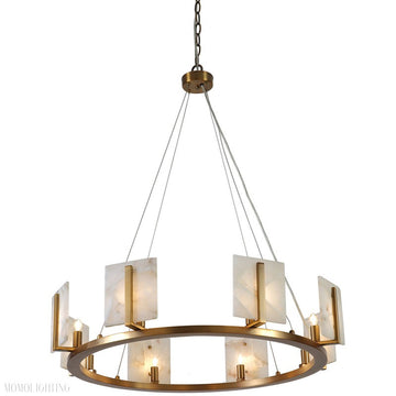 Large Contemporary Alabaster & Brass Halo Chandelier-Momo Lighting