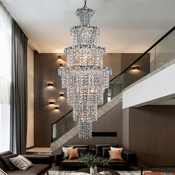 Large Multi-pieces Crystal Chandelier Stylish Ceiling Light Fixture For Foyer Living Room Staircase-Momo Lighting