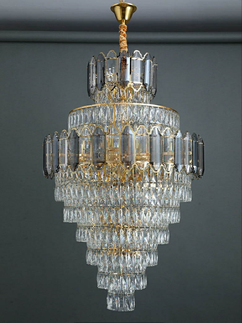 Large Staircase Crystal Chandelier Living Room Ceiling Light Fixture For Hotel Entrance In Gold Finish-Momo Lighting