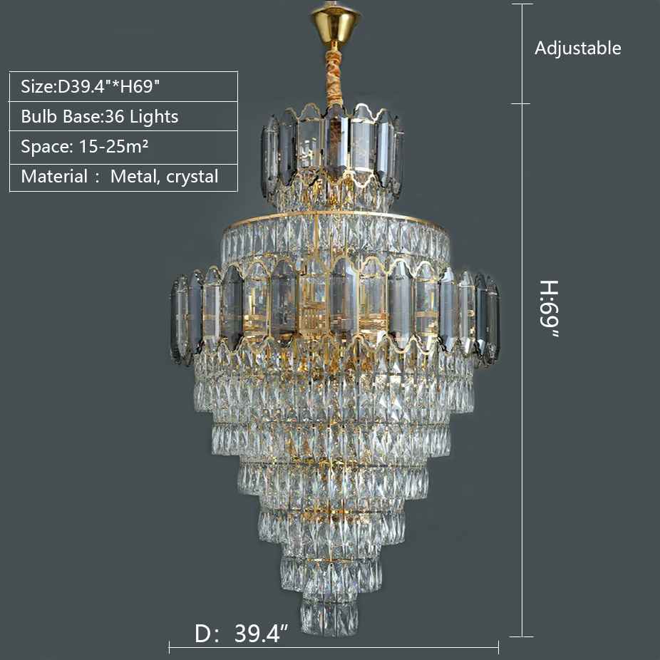 Large Staircase Crystal Chandelier Living Room Ceiling Light Fixture For Hotel Entrance In Gold Finish-Momo Lighting