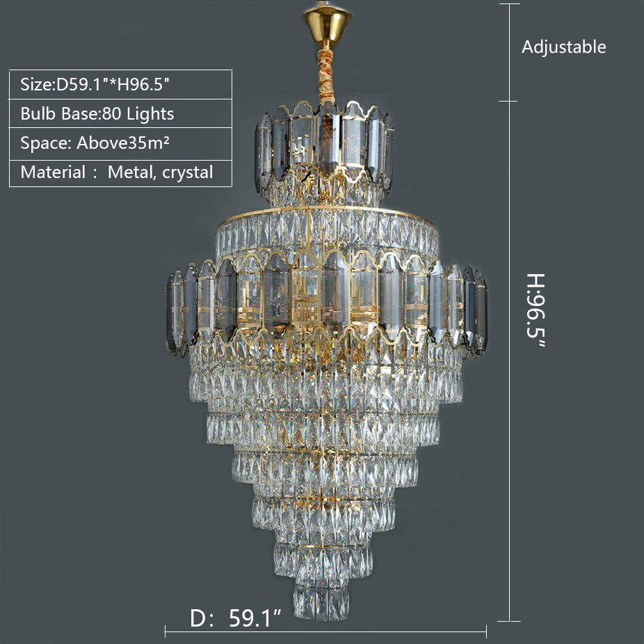 Large Staircase Crystal Chandelier Living Room Ceiling Light Fixture For Hotel Entrance In Gold Finish-Momo Lighting