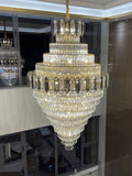 Large Staircase Crystal Chandelier Living Room Ceiling Light Fixture For Hotel Entrance In Gold Finish-Momo Lighting