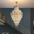 Large Staircase Crystal Chandelier Living Room Ceiling Light Fixture For Hotel Entrance In Gold Finish-Momo Lighting