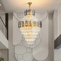 Large Staircase Crystal Chandelier Living Room Ceiling Light Fixture For Hotel Entrance In Gold Finish-Momo Lighting
