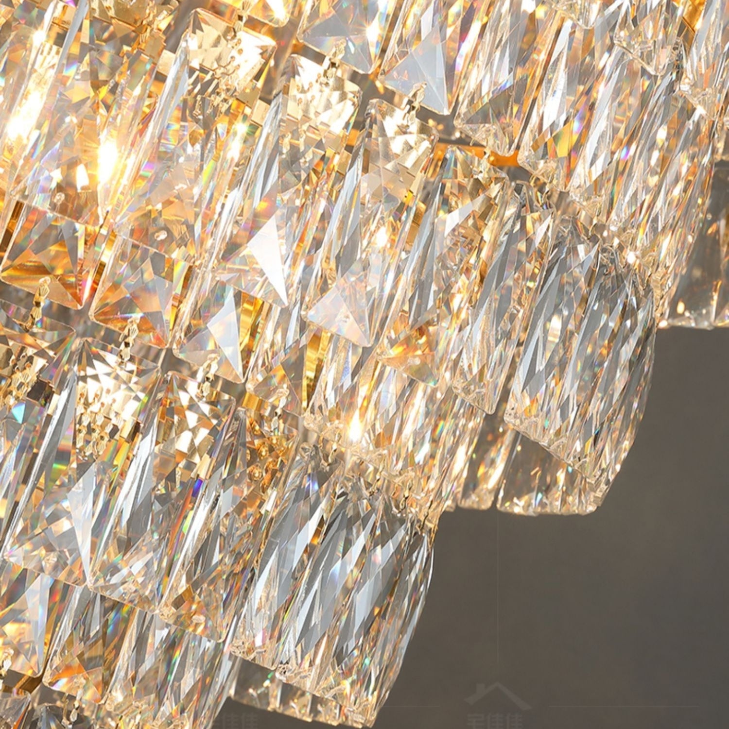 Large Staircase Crystal Chandelier Living Room Ceiling Light Fixture For Hotel Entrance In Gold Finish-Momo Lighting