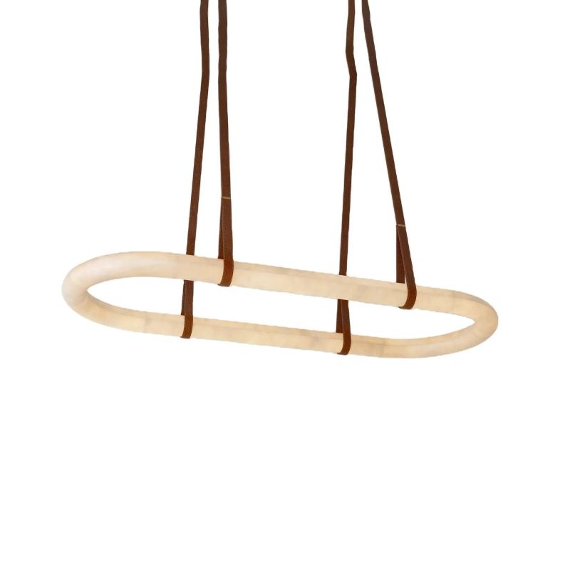 Leathe Circle Alabaster Chandelier-Momo Lighting