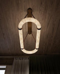 Leathe Circle Alabaster Chandelier-Momo Lighting