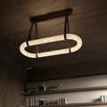 Leathe Circle Alabaster Chandelier-Momo Lighting