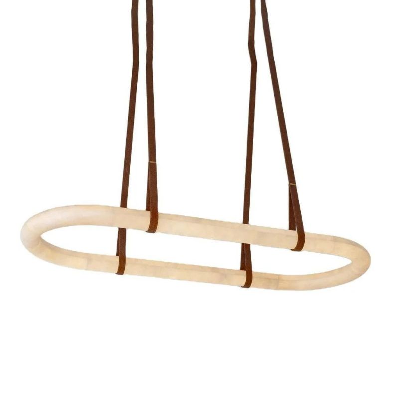 Leathe Circle Alabaster Chandelier-Momo Lighting