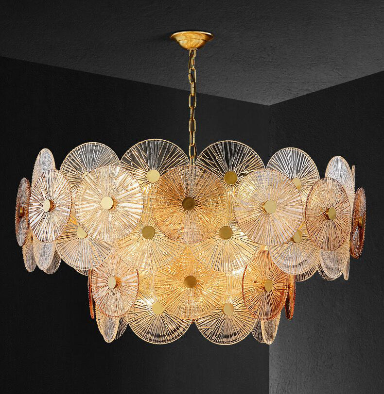 Light Luxury Art Design Creative Round Multi-tiered Glass Chandelier for Living Room/Bedroom-Momo Lighting