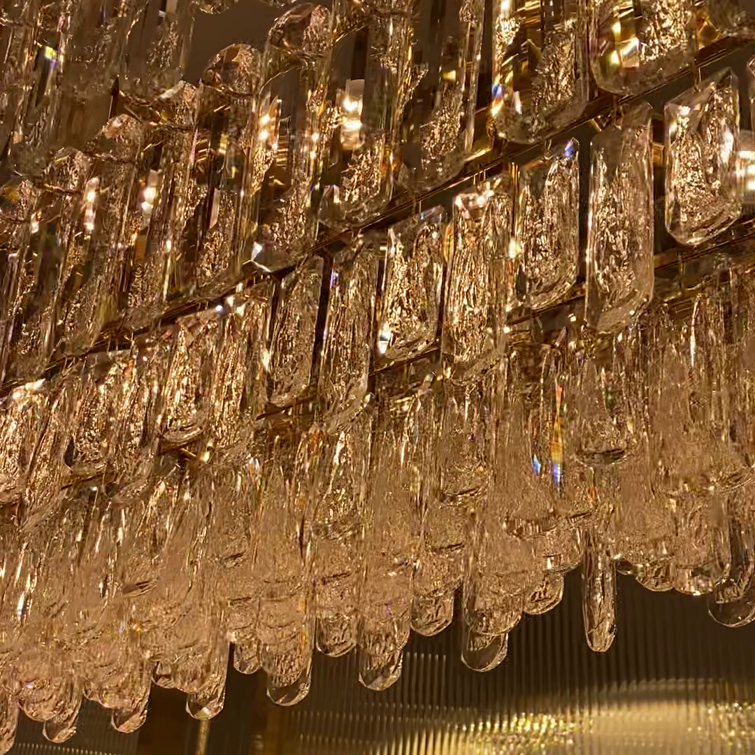 Light Luxury Round/Rectangular Clear Crystal Chandelier in Champagne Gold/Chrome Finish for Living/Dining Room/Bedroom-Momo Lighting