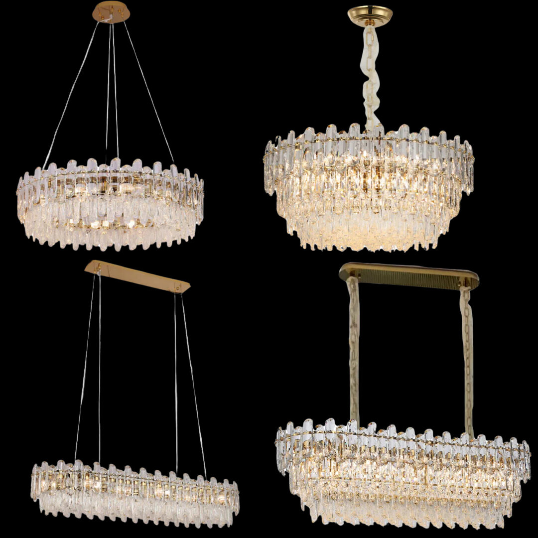 Light Luxury Round/Rectangular Clear Crystal Chandelier in Champagne Gold/Chrome Finish for Living/Dining Room/Bedroom-Momo Lighting
