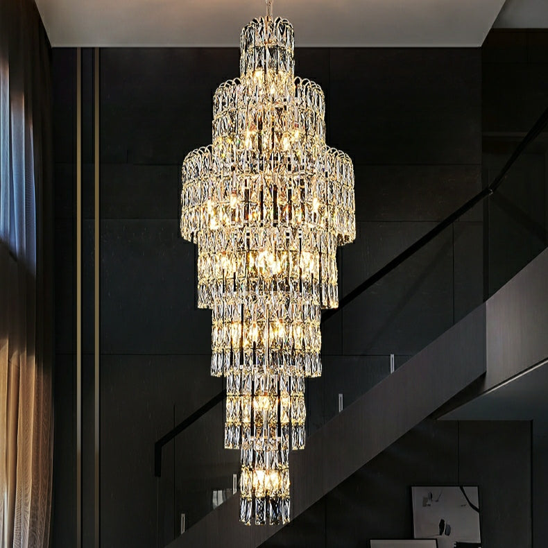 Long Crystal Staircase Chandelier Large Foyer Living Room Entryway Ceiling Light Fixture-Momo Lighting