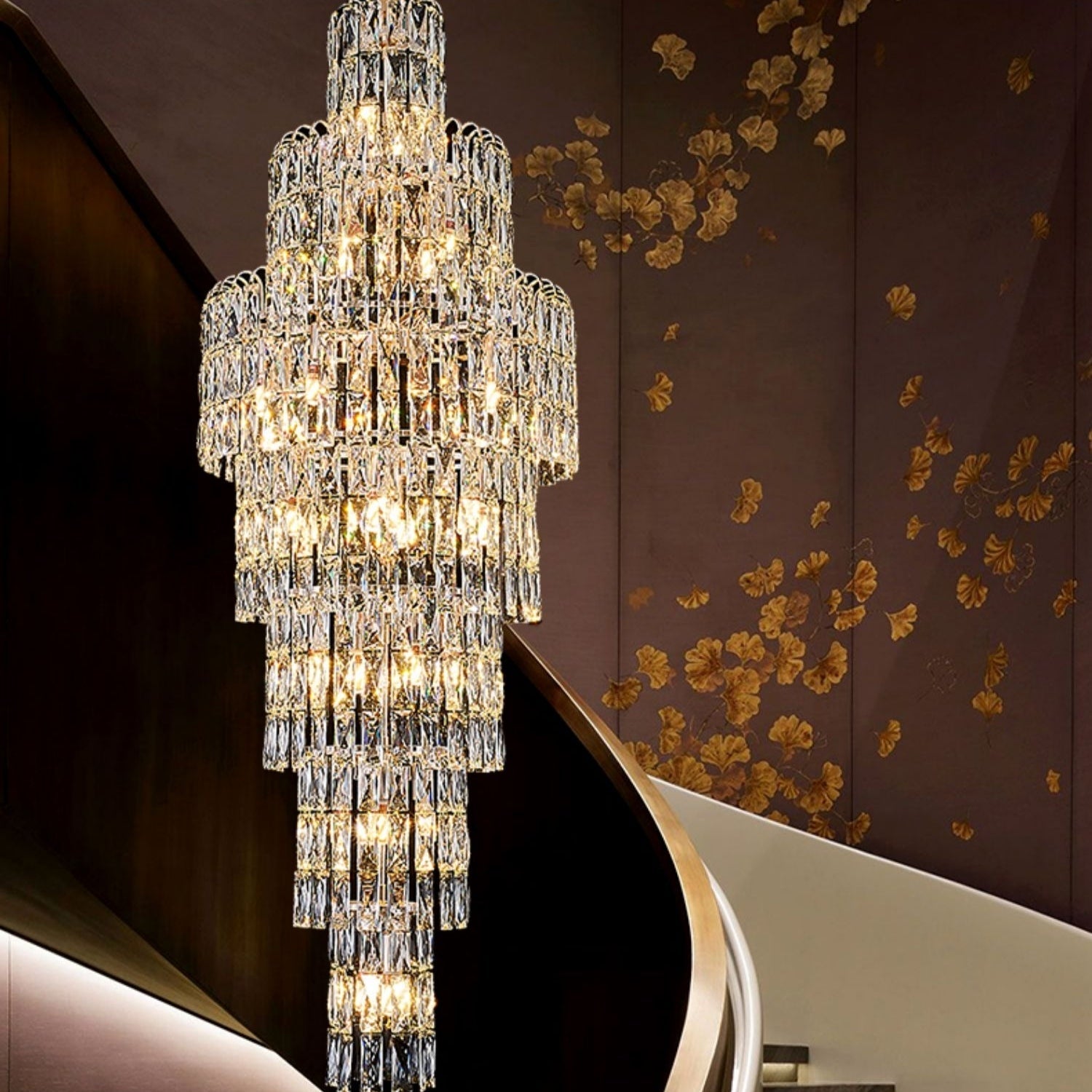 Long Crystal Staircase Chandelier Large Foyer Living Room Entryway Ceiling Light Fixture-Momo Lighting