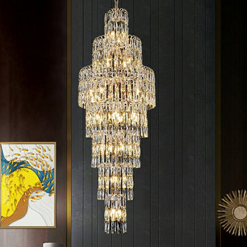 Long Crystal Staircase Chandelier Large Foyer Living Room Entryway Ceiling Light Fixture-Momo Lighting