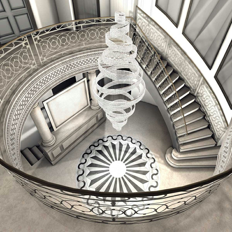 Long Crystal Tassel Rings Chandelier Extra Large Living Room Staircase High Ceiling Lighting Fixture-Momo Lighting