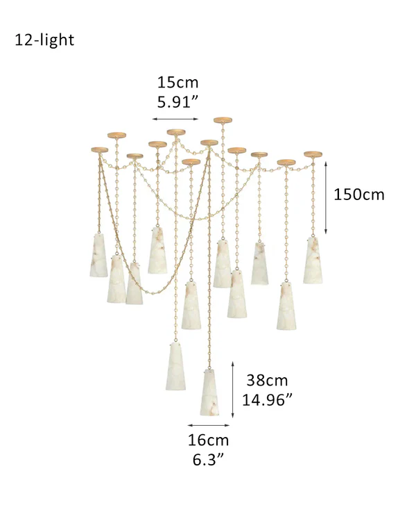 Luccas Alabaster 15 Light Chandelier with Adjustable Brass/Black Chain-Momo Lighting