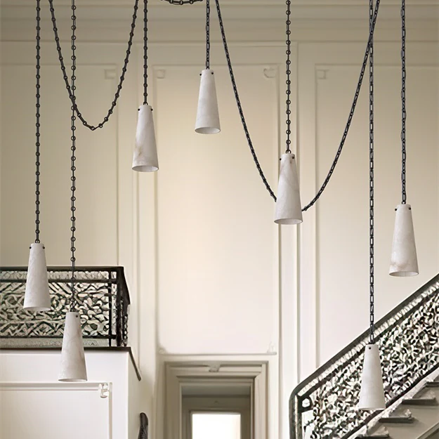 Luccas Alabaster 15 Light Chandelier with Adjustable Brass/Black Chain-Momo Lighting