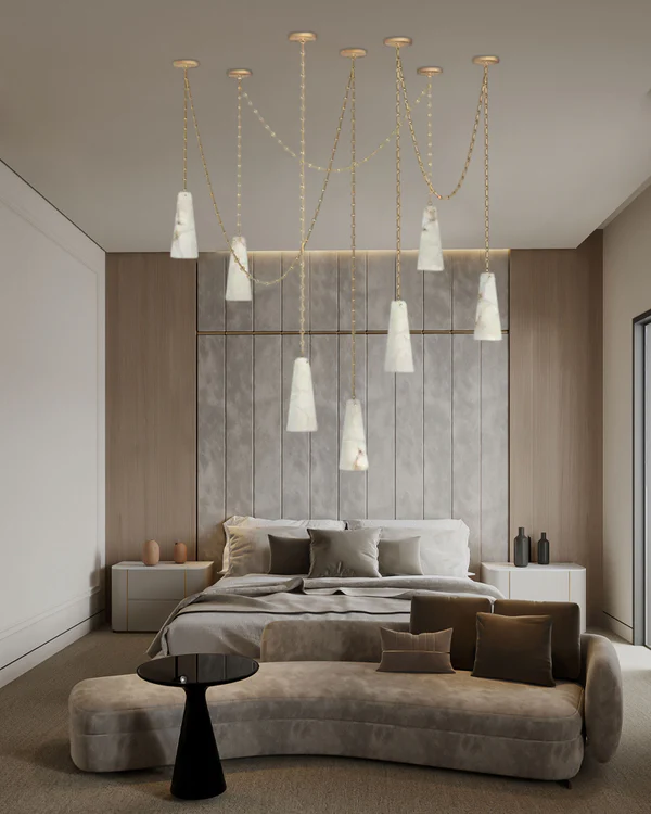Luccas Contemporary Alabaster Chandelier, 7 Light Pendant Light-Momo Lighting