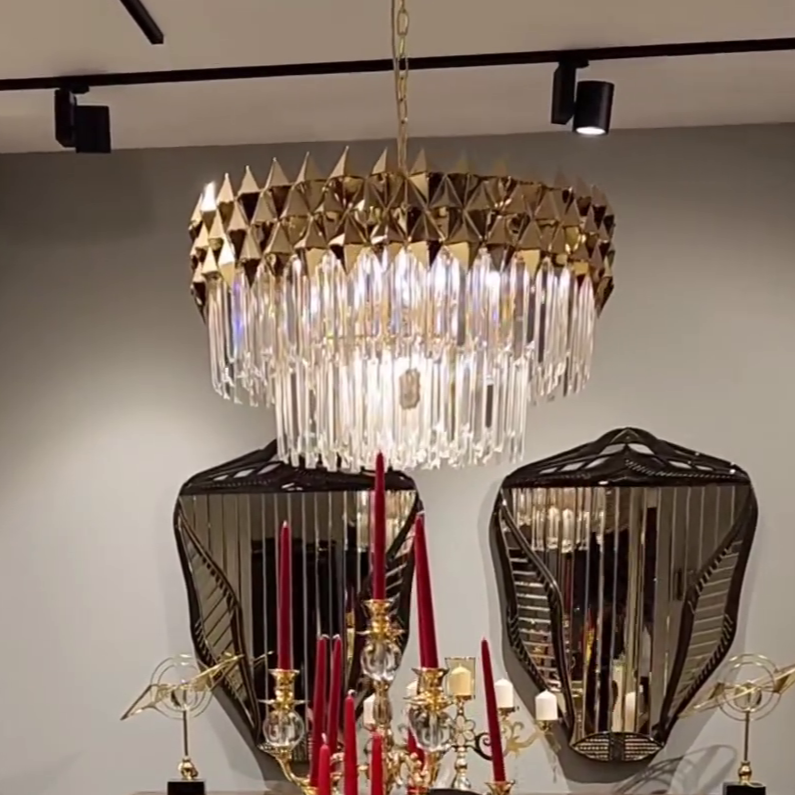 Luxury 1/2-Tier Round/Rectangular Gold Finish Crystal Chandelier for Living Room/Bedroom-Momo Lighting