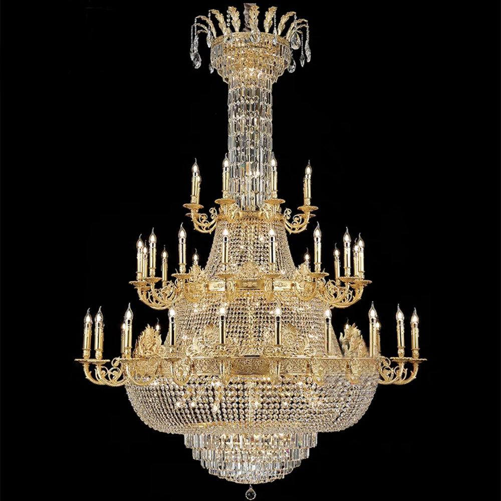 Luxury Empire Multi-tiered Candle Light Crystal Chandelier in Gold Finish for Foyer/Living Room/Staircase/Villa-Momo Lighting