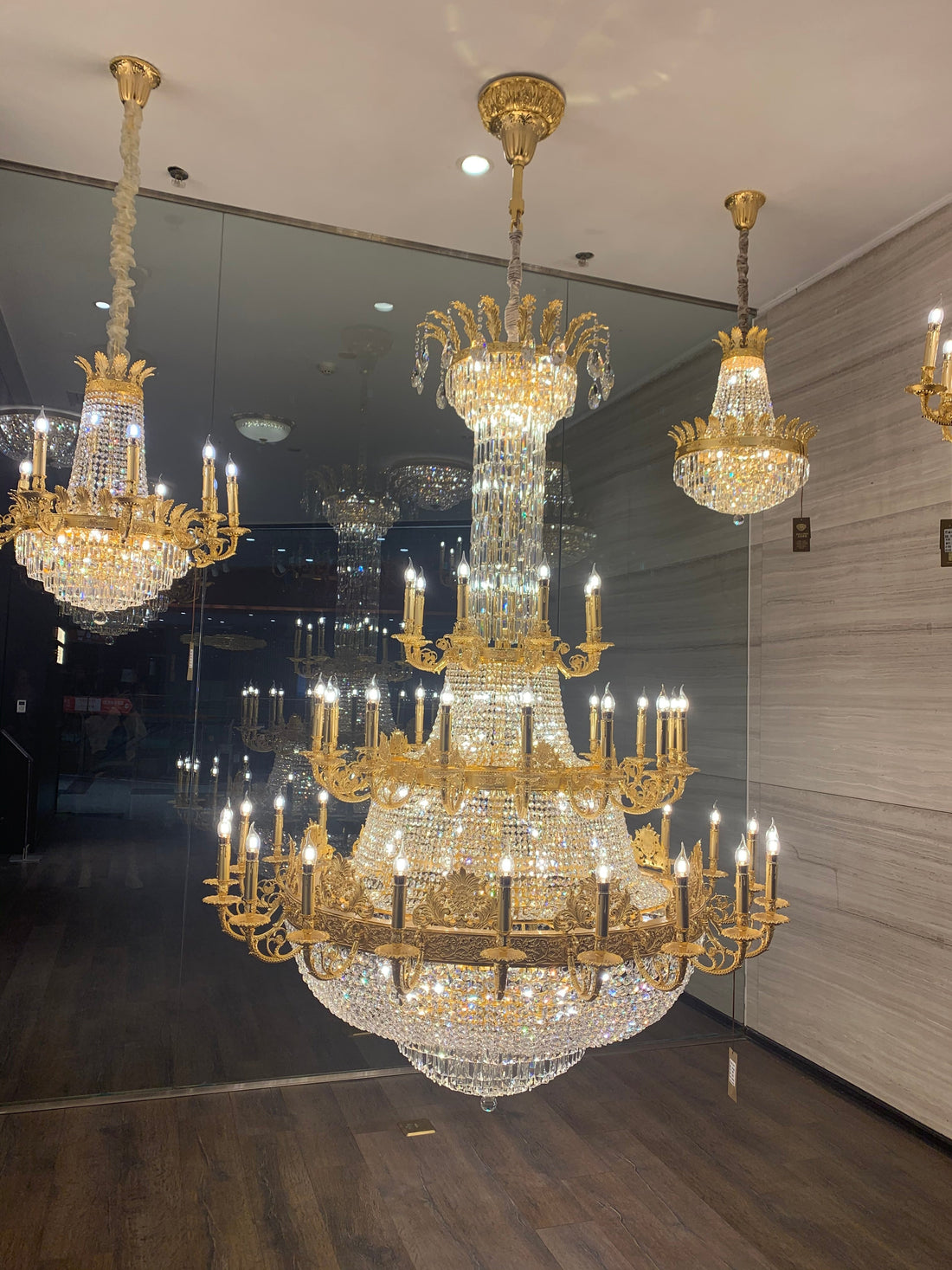 Luxury Empire Multi-tiered Candle Light Crystal Chandelier in Gold Finish for Foyer/Living Room/Staircase/Villa-Momo Lighting