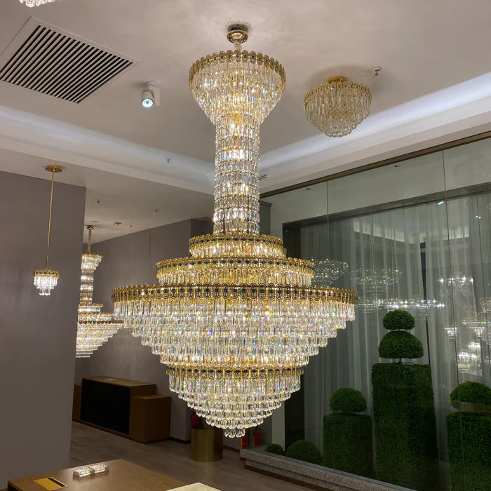 Luxury Extra Large Conical Funnel Crystal Chandelier with Sapphire for High-celling-Momo Lighting