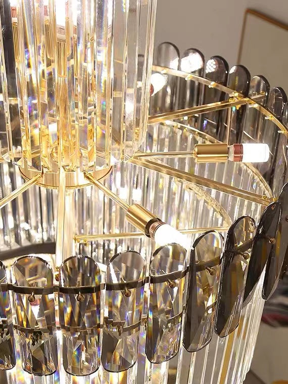 Luxury Extra Large Foyer Spiral Staircase Chandelier Long Crystal Ceiling Light Fixture For Living Room Hall Entrance-Momo Lighting