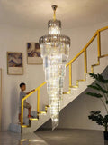Luxury Extra Large Foyer Spiral Staircase Chandelier Long Crystal Ceiling Light Fixture For Living Room Hall Entrance-Momo Lighting