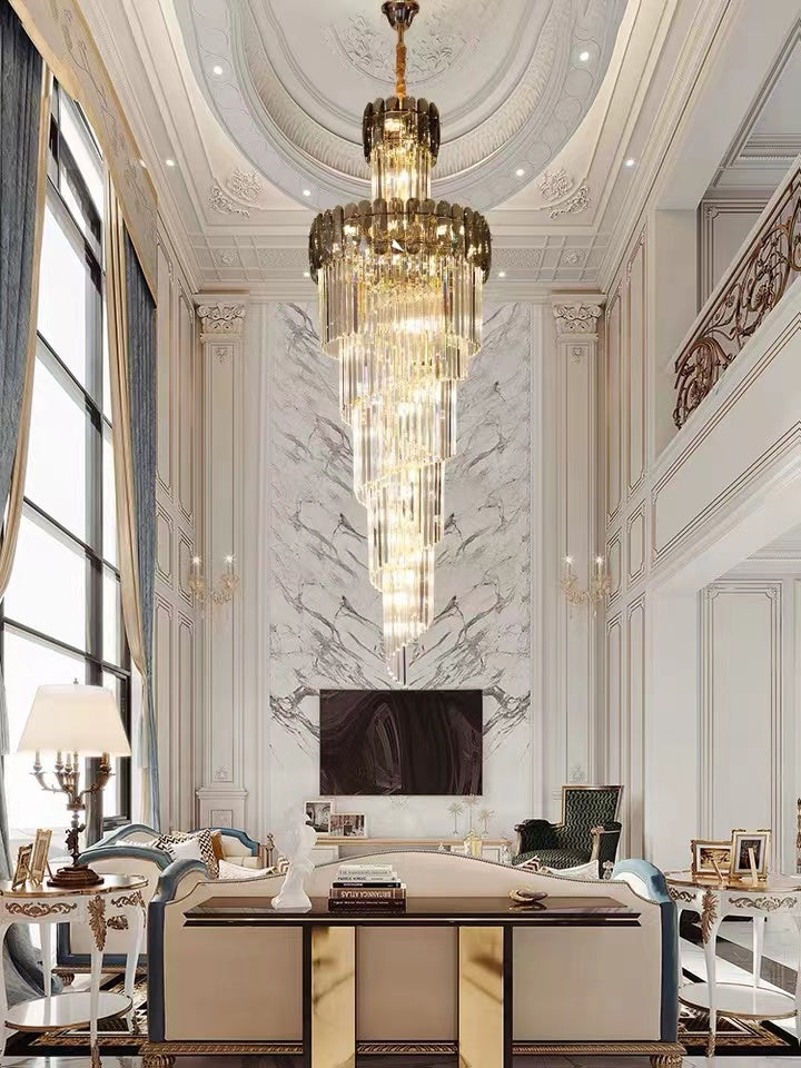 Luxury Extra Large Foyer Spiral Staircase Chandelier Long Crystal Ceiling Light Fixture For Living Room Hall Entrance-Momo Lighting
