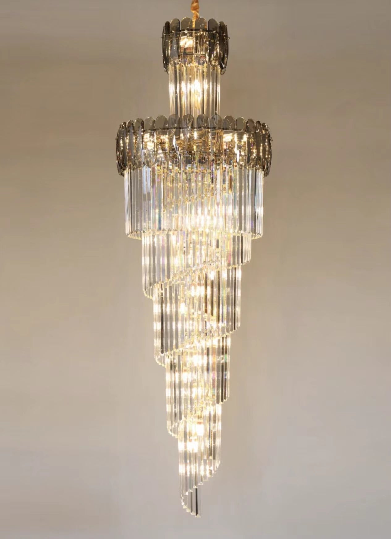 Luxury Extra Large Foyer Spiral Staircase Chandelier Long Crystal Ceiling Light Fixture For Living Room Hall Entrance-Momo Lighting