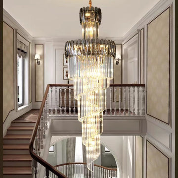 Luxury Extra Large Foyer Spiral Staircase Chandelier Long Crystal Ceiling Light Fixture For Living Room Hall Entrance-Momo Lighting