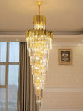 Luxury Gold Trimmed Long Crystal Chandelier Foyer Staircase Extra Large Ceiling Light Fixture-Momo Lighting