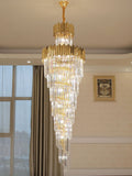 Luxury Gold Trimmed Long Crystal Chandelier Foyer Staircase Extra Large Ceiling Light Fixture-Momo Lighting