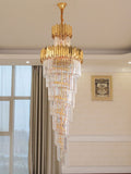 Luxury Gold Trimmed Long Crystal Chandelier Foyer Staircase Extra Large Ceiling Light Fixture-Momo Lighting