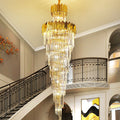 Luxury Gold Trimmed Long Crystal Chandelier Foyer Staircase Extra Large Ceiling Light Fixture-Momo Lighting