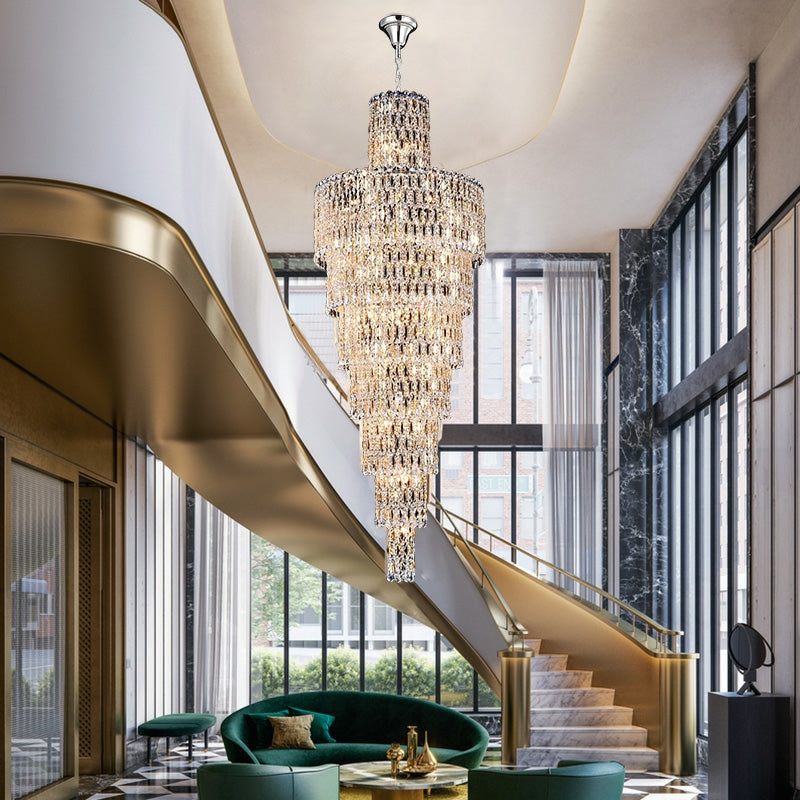 Luxury Large Crystal Chandelier For Hight Ceiling Living Room Long Staircase Light Fixture-Momo Lighting